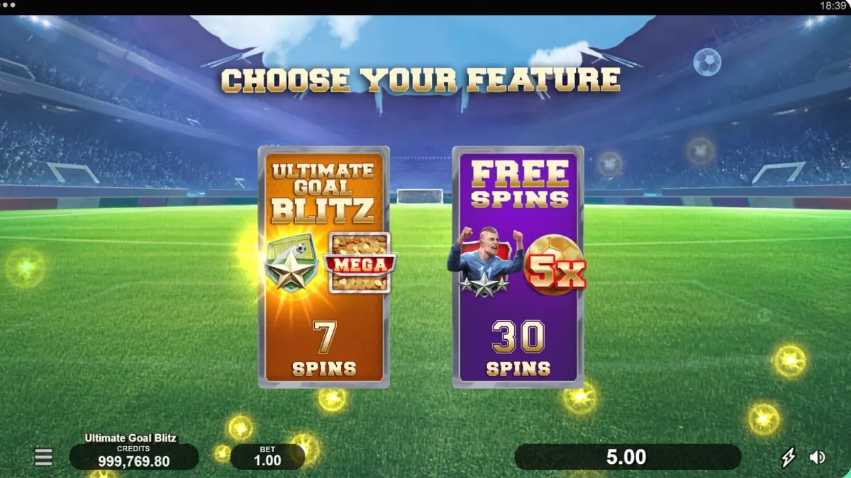 Tampilan visual lapangan sepak bola dalam slot Ultimate Goal Blitz